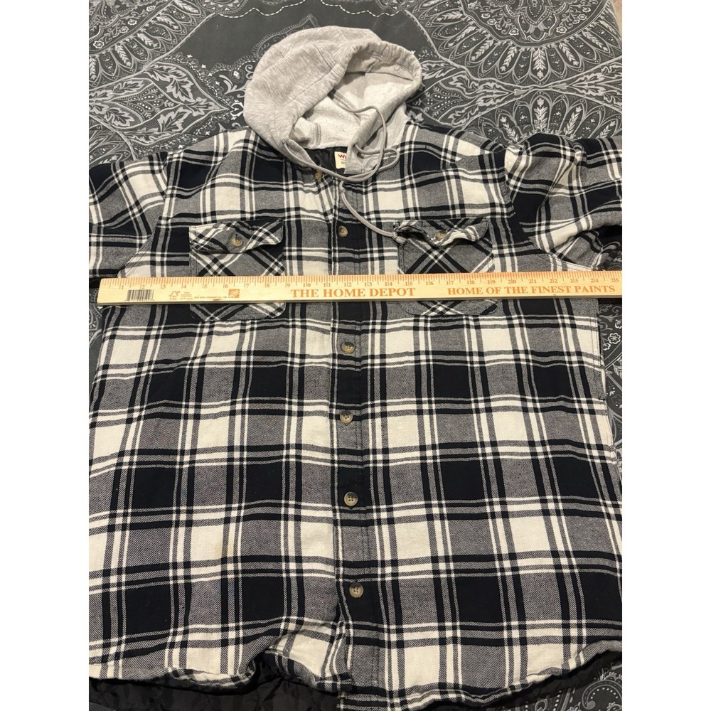 Wrangler Men's Plaid Quilted Hooded Shacket Jacket Insulated Lined Black Gray L - Picture 5 of 6